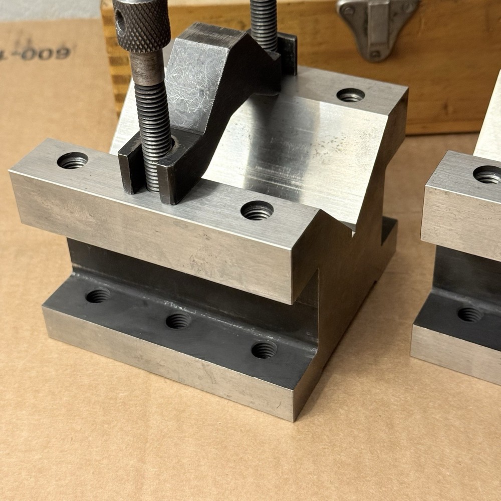 Large Precision V Block Set With Clamps Workholding 4”x4”x3”