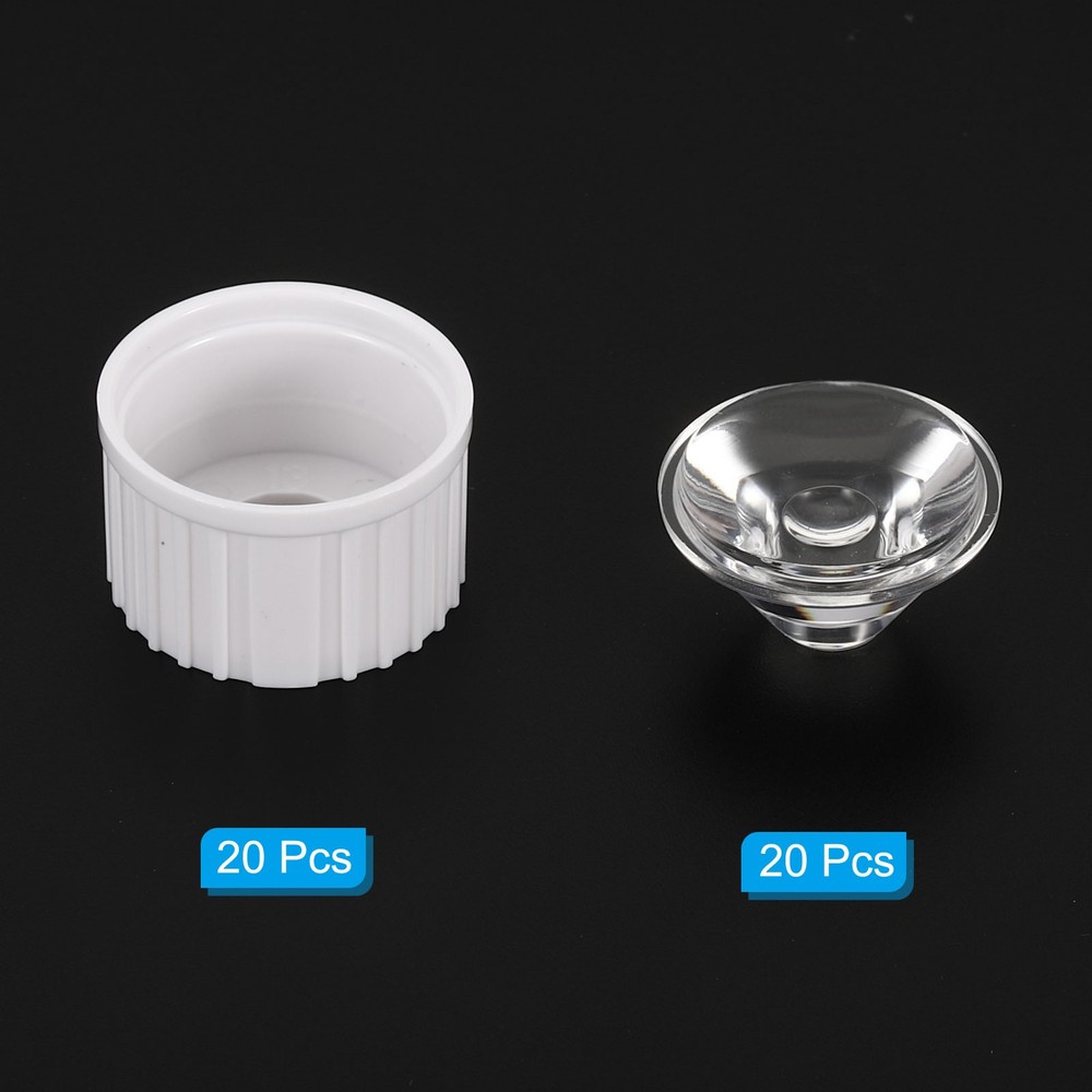 20mm LED Lens 45 Degree with Plastic Support, 20 Set, White/Transparent