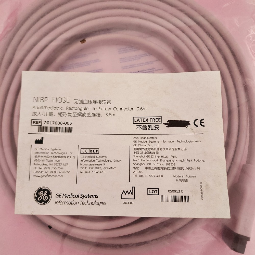 NIBP Hose Rectangular to Screw Conector 3.6 m Ref: 2017008-003