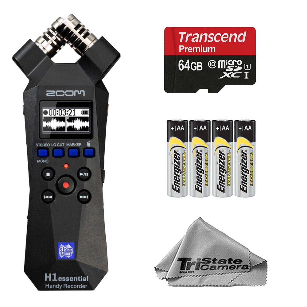 Zoom H1essential Float Handy Recorder  w/ 64GB Memory Card + Batteries-Basic Kit