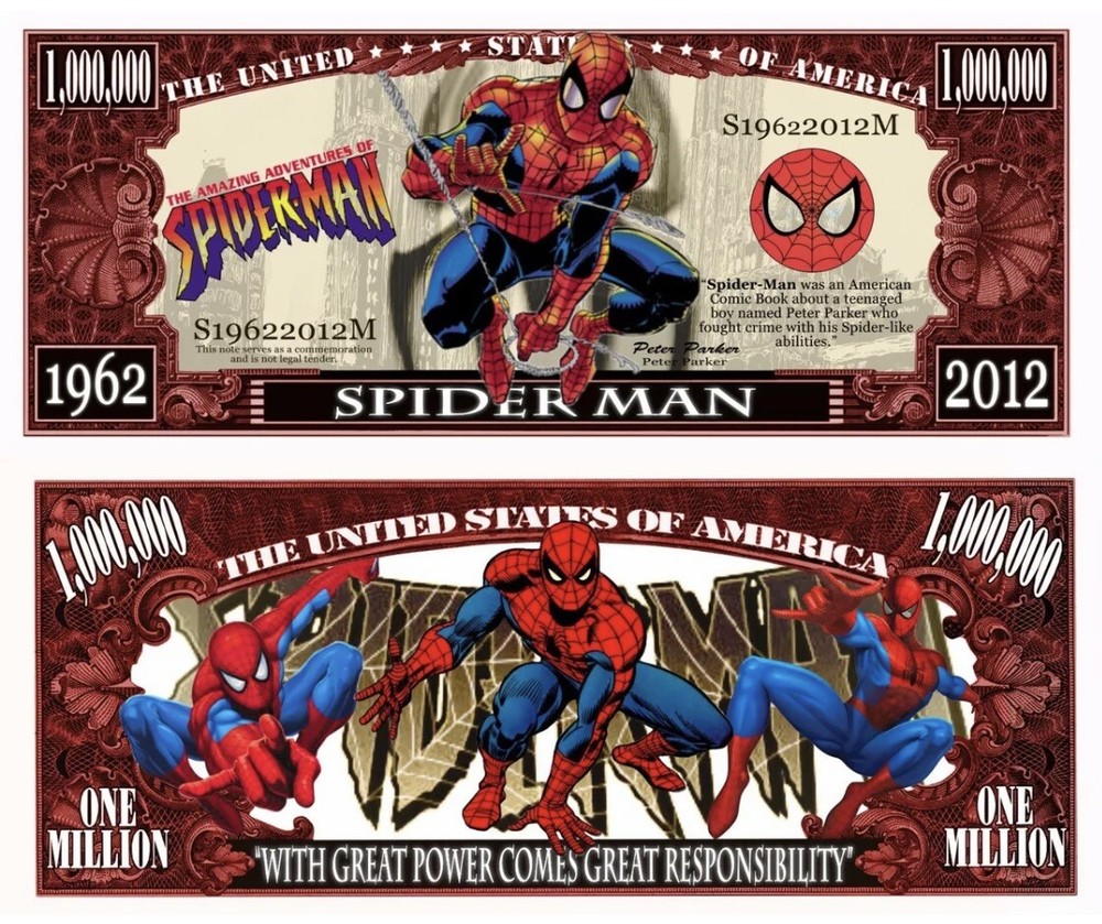 Pack of 10 Marvel Comics Spider-Man 1 Million Dollars Bills Novelty Money