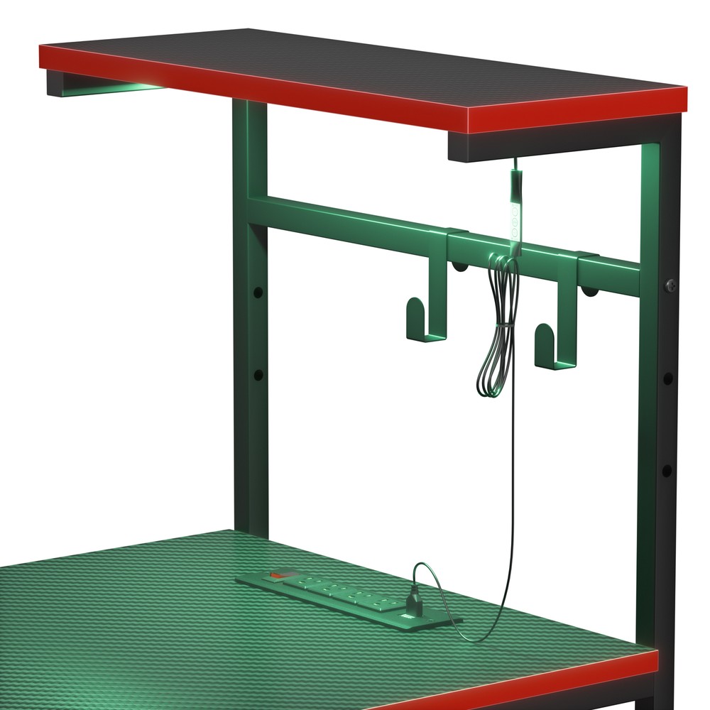 44" Computer Desk Rectangular Gaming Desk with LED Lights & Power Outlets Black