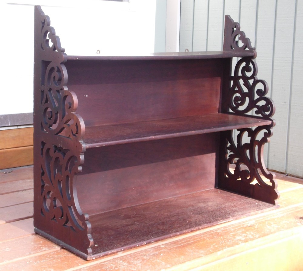 Antique Victorian Solid Walnut Shelf Bookcase Wall Shelf Hanging Fretwork Shelf