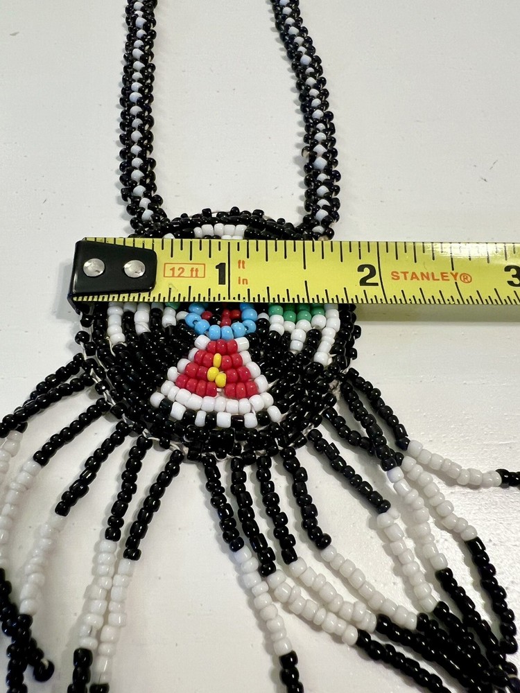 Native American Indian Handmade Beaded Thunderbird Eagle Necklace Leather Back