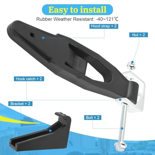 2 Pack Hood Latch Strap with Catch Bracket Rubber Hood Latch Base Replacement
