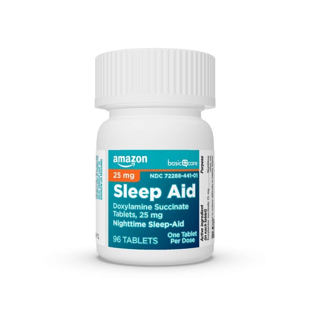 Amazon Basic Care Sleep Aid, Doxylamine Succinate Tablets 25mg, 96 Count