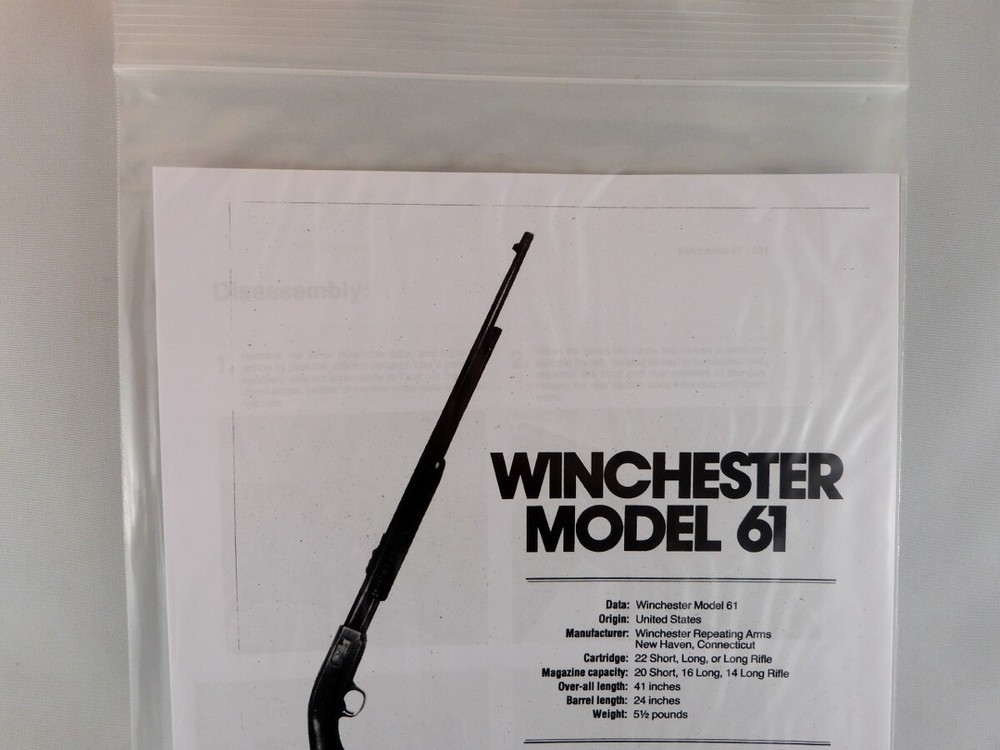 WINCHESTER MODEL 61 RIFLE BREAK DOWN INSTRUCTION KIT
