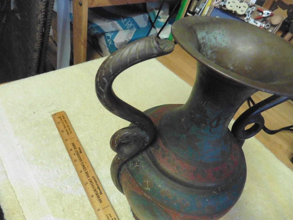 Antique Copper Brass Hand fine Carved 473 pot snake Cobra Python Handle marked