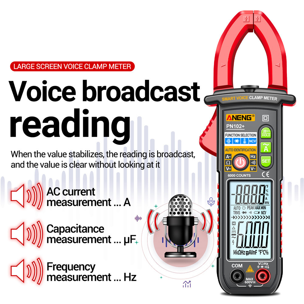 ANENG Smart Digital Clamp Meter Voice Broadcast Multimeter AC DC Volt Temp Meter