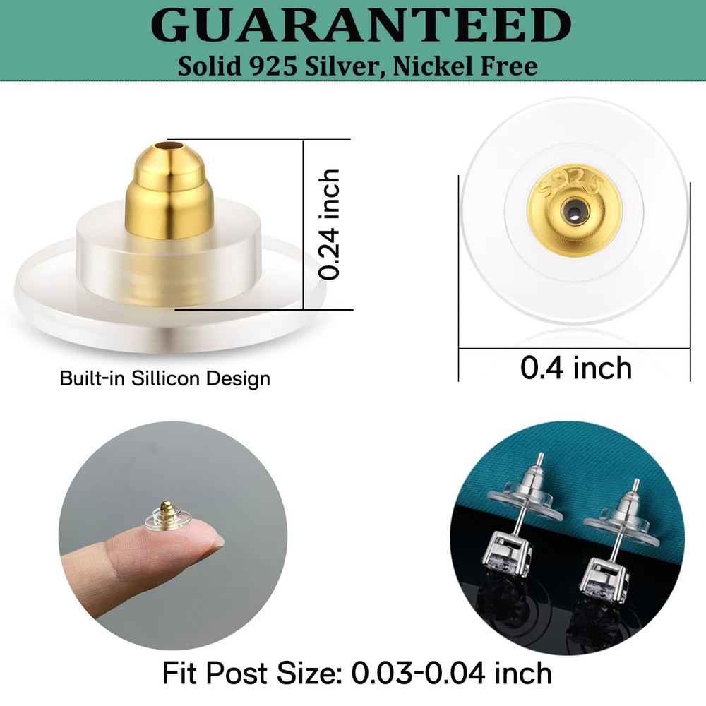 3 Pairs Earring Backs,925 Sterling Silver Earring Backs for Studs, Adjustable...