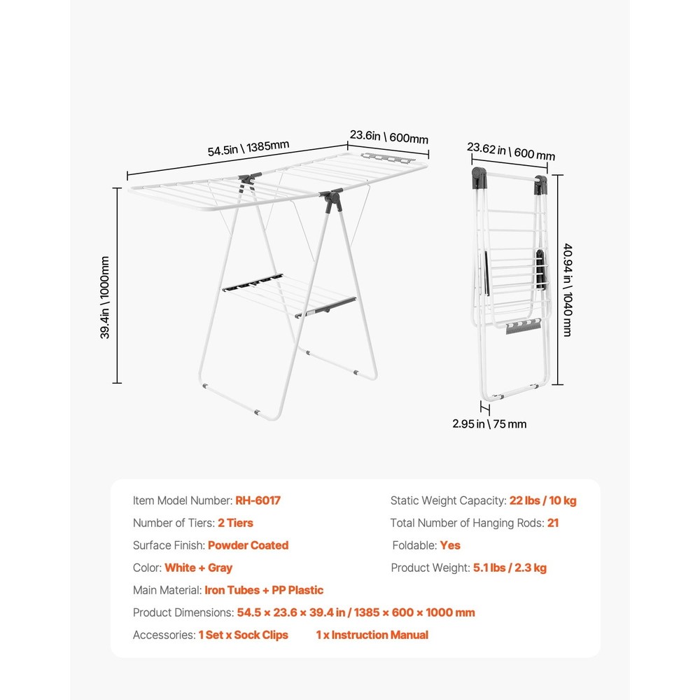 Foldable 2-Tier Clothes Drying Rack, Laundry Rack with Adjustable Height