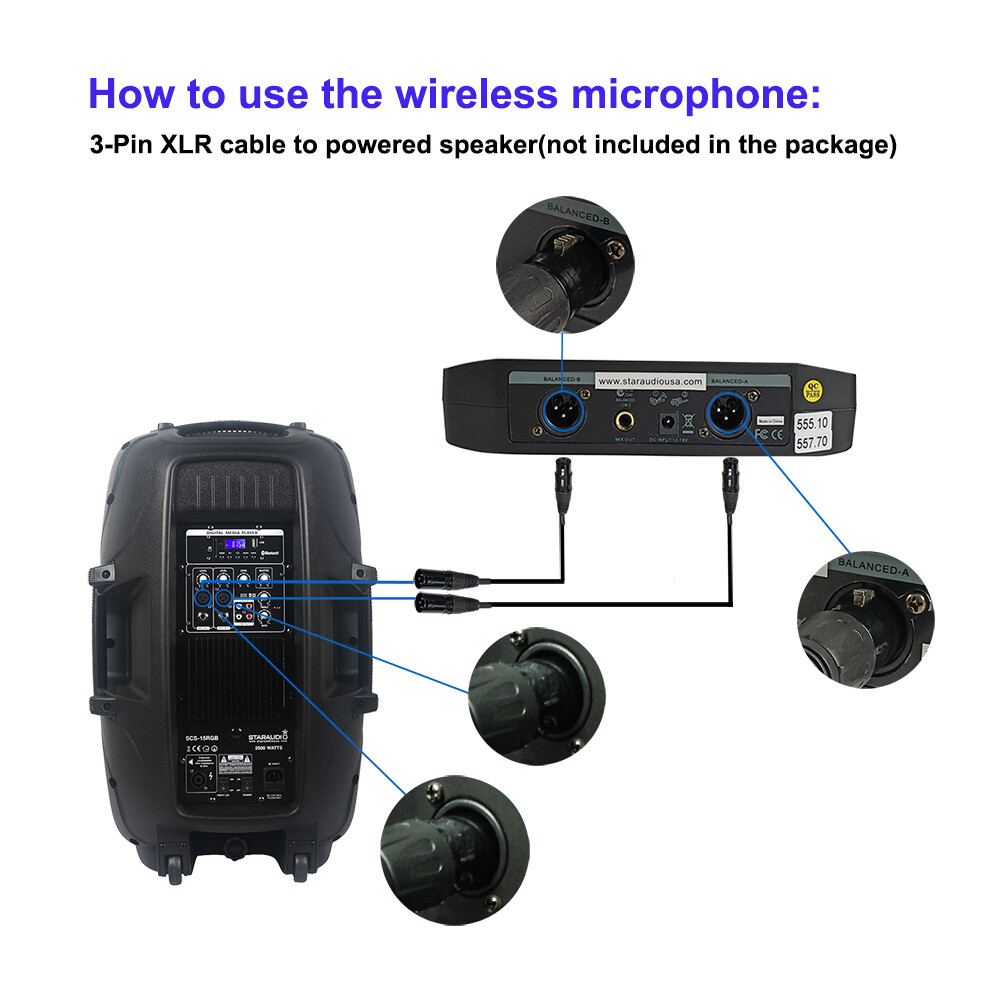 Wireless UHF Headset Microphone Dual Channel Lavalier Lapel Microphone Receiver