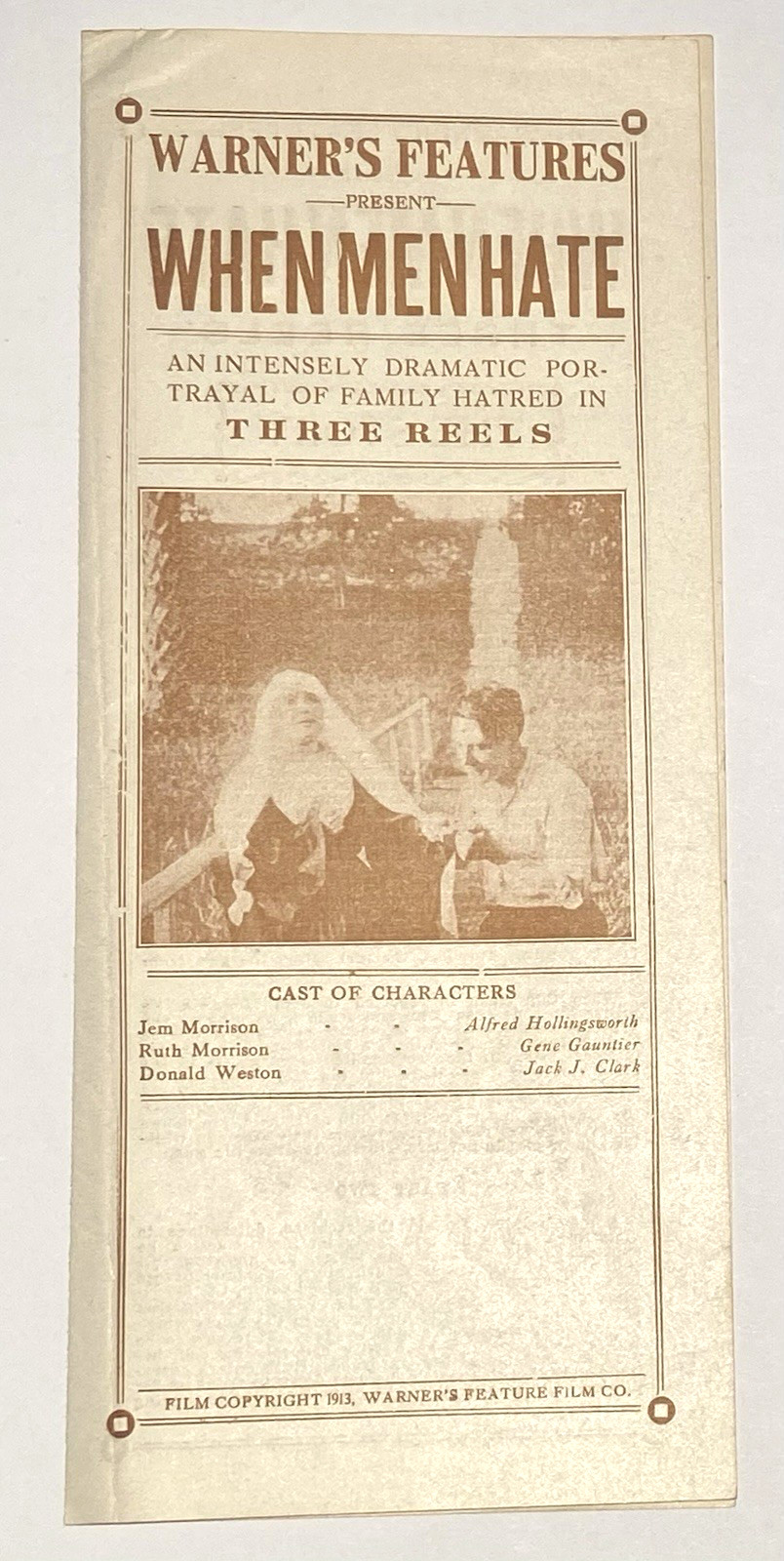 WHEN MEN HATE Rare 1913 Silent Film SIDNEY OLCOTT Movie Herald WARNER'S FEATURES