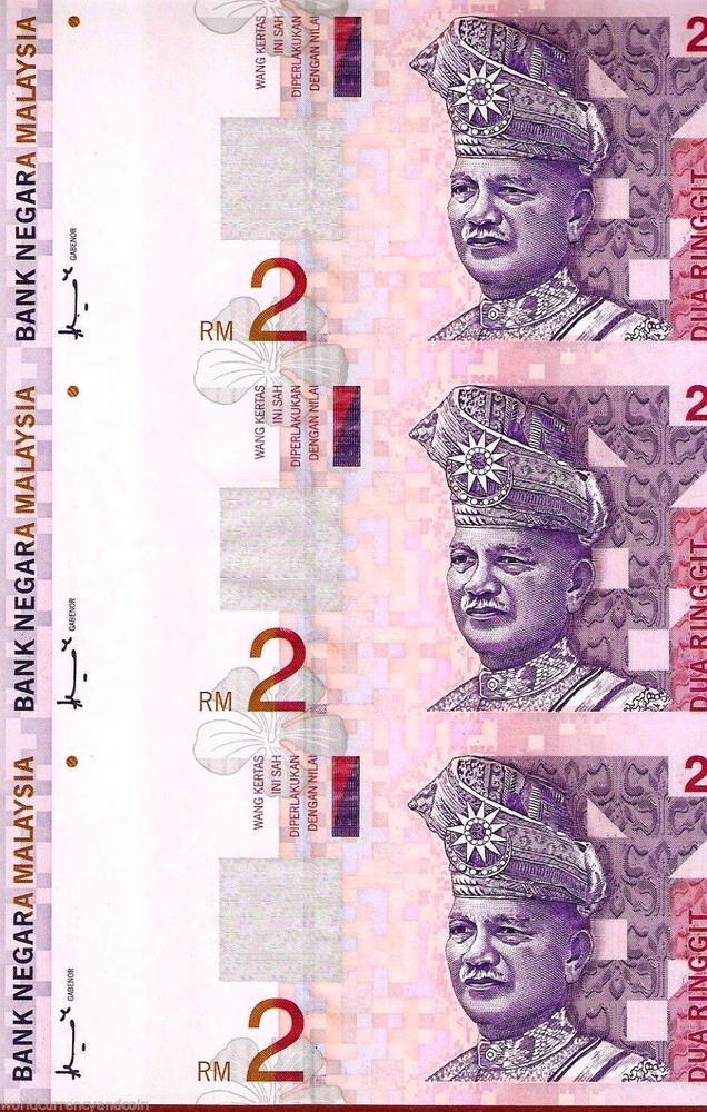 MALAYSIA 2 RINGGIT P-40 1999 Uncut sheet of 3 FOLDER UNC SATELLITE COMMUNICATION