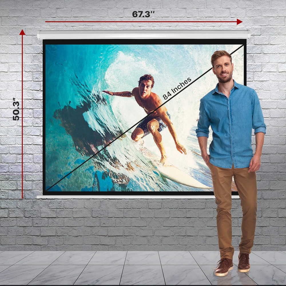 84-Inch Pull down Projector Screen – Manual Roll-Down Matte White Viewing Surfac