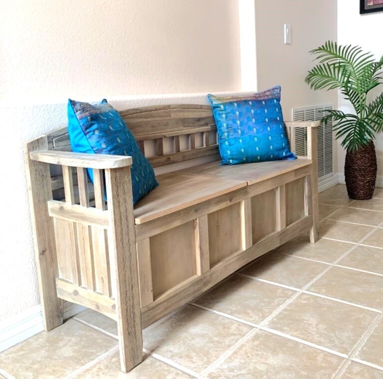 Rustic Wood Storage Bench Farmhouse Entryway Mudroom Hallway Split Top Seat