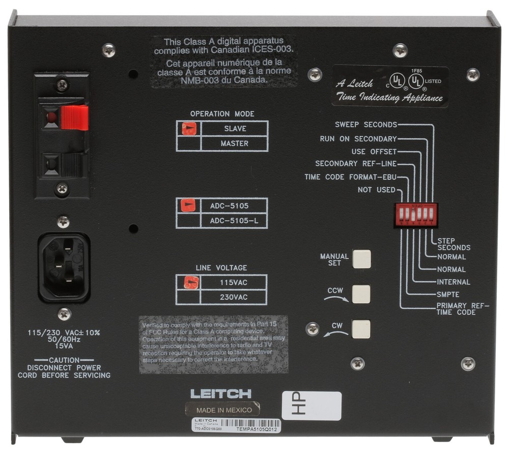 Leitch ADC-5105 5" Studio Analog Desktop Clock SMPTE EBU Timecode Sweep Second