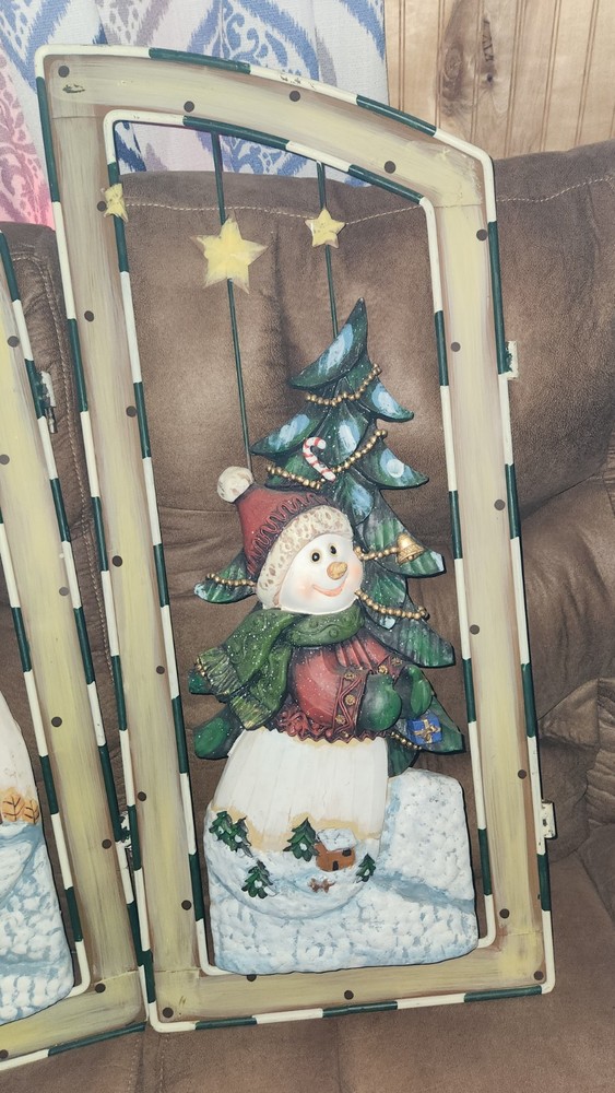 Tri Fold Decorative Snowman Fireplace Screen