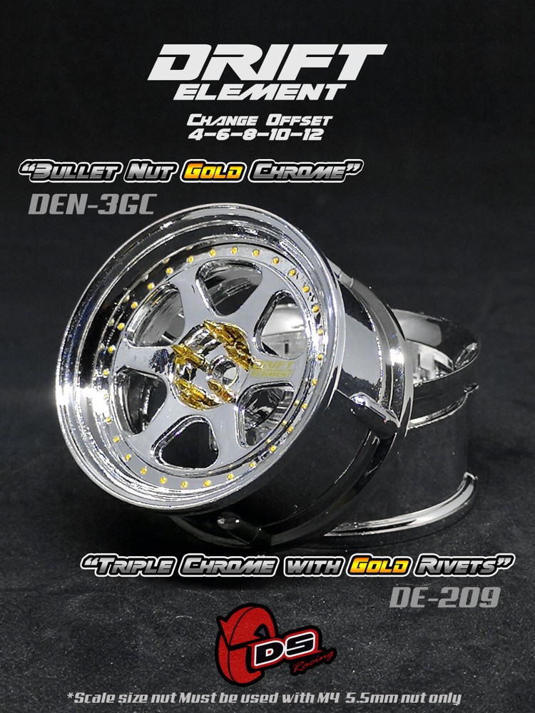 DS Racing 1/10 SCALE NUTS -LONG CHROME (24 PCS) #DEN-2C