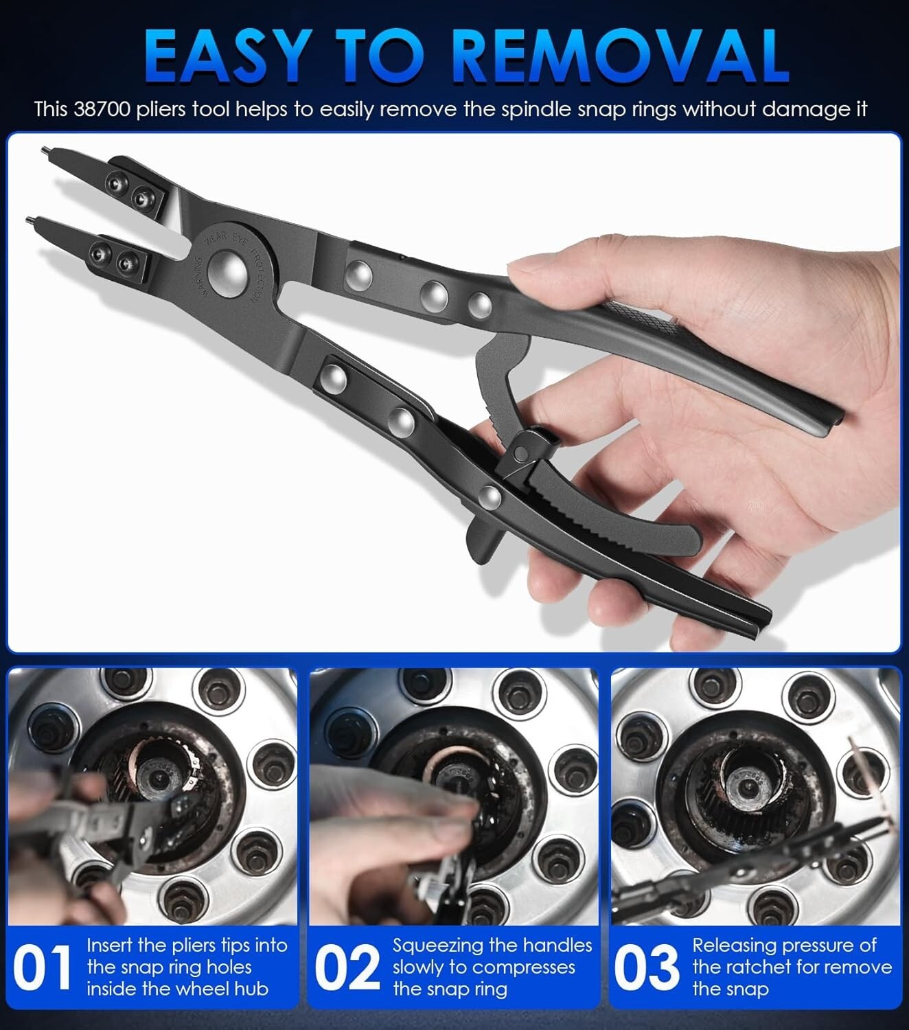 Upgraded 38700 Spindle Snap Ring Pliers for Ford Super Duty Pickups 2007 and New