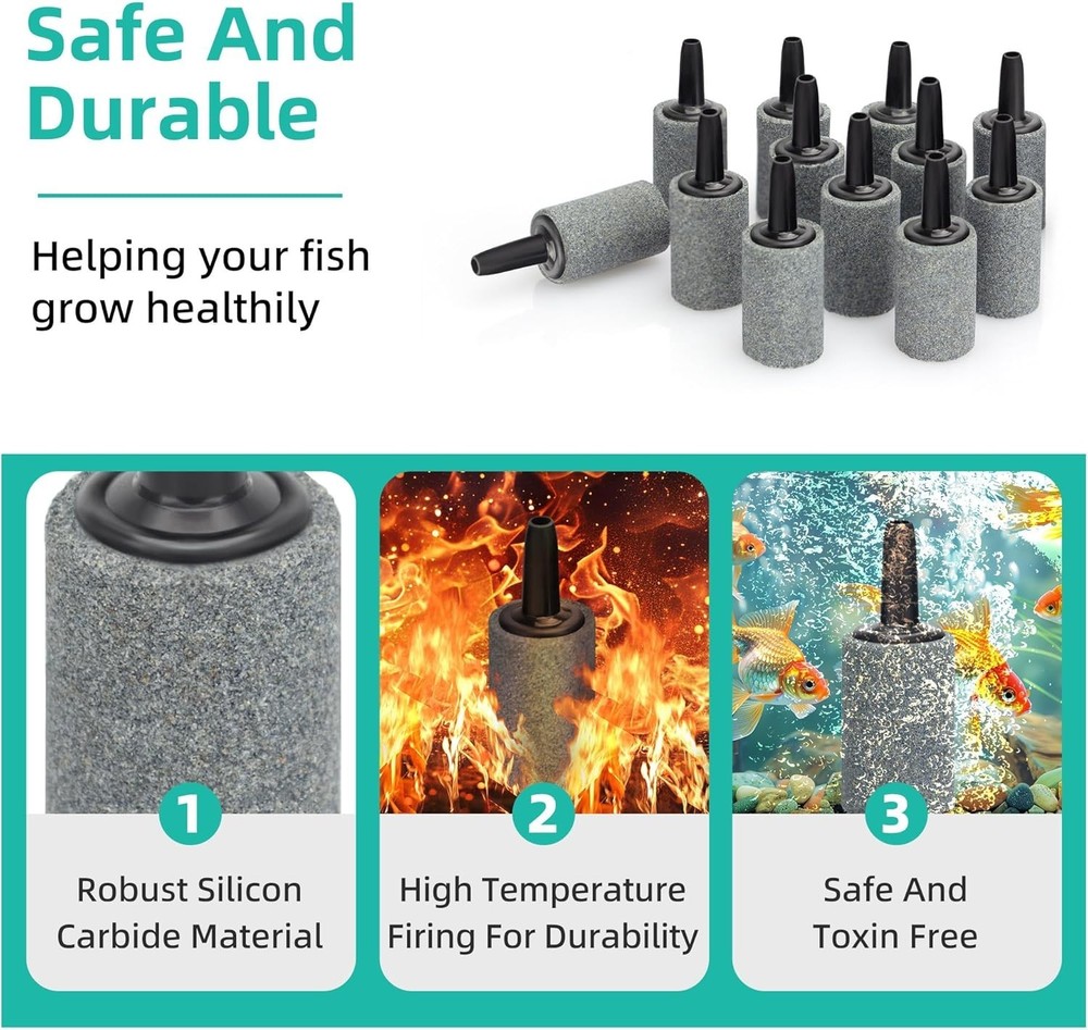 Efficient 1-Inch Air Stones for Aquariums - Durable Bubble Diffusers, 12 Pieces