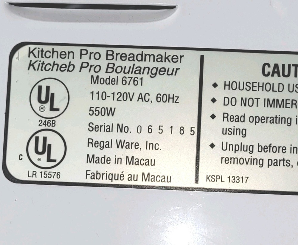 Paddle for Regal Ware Kitchen Pro Breadmaker Model 6761 OEM PART