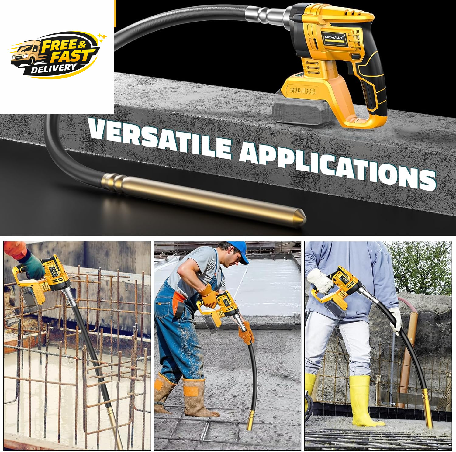 Handheld Concrete Vibrating Tool Compatible with Dewalt 20V Battery (No ),