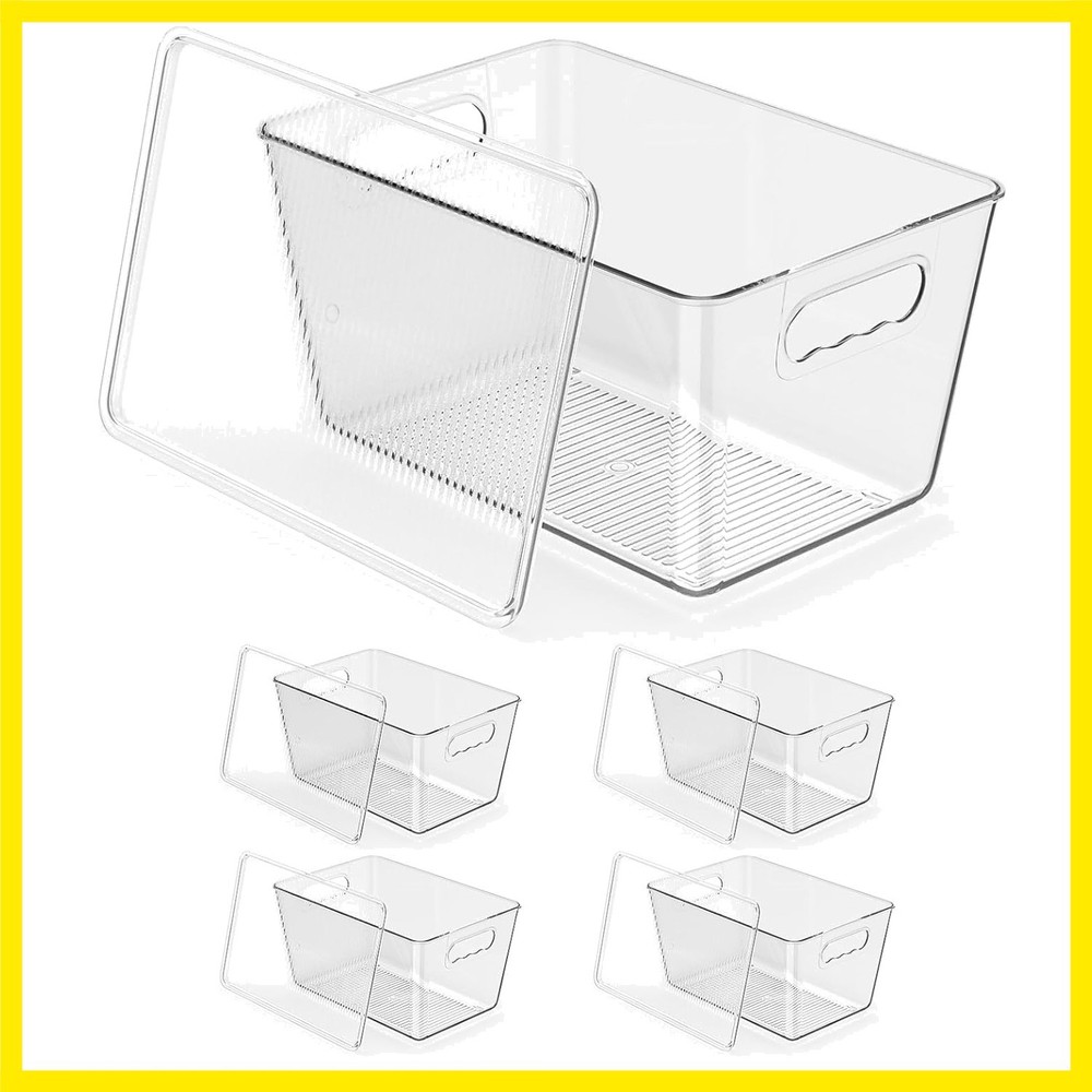 4 Pack Clear Stackable Storage Bins with Lids, Large Plastic Pantry Organizer...