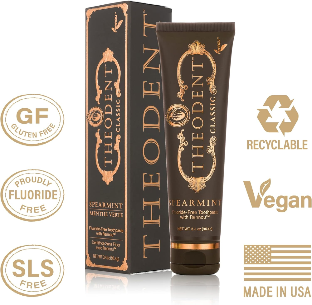 Theodent Classic Toothpaste: Whitening Crystal Mint, Fluoride Free Toothpaste,