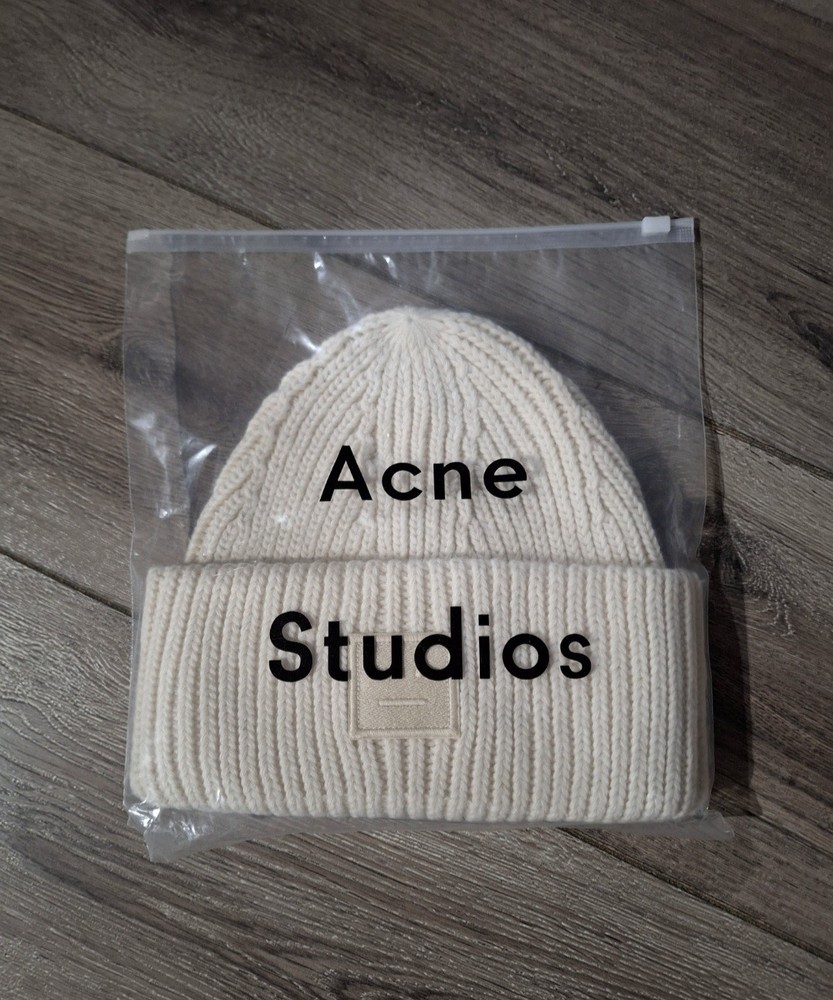 Acne Studios Ivory Smile Face Wool Bernie Hat