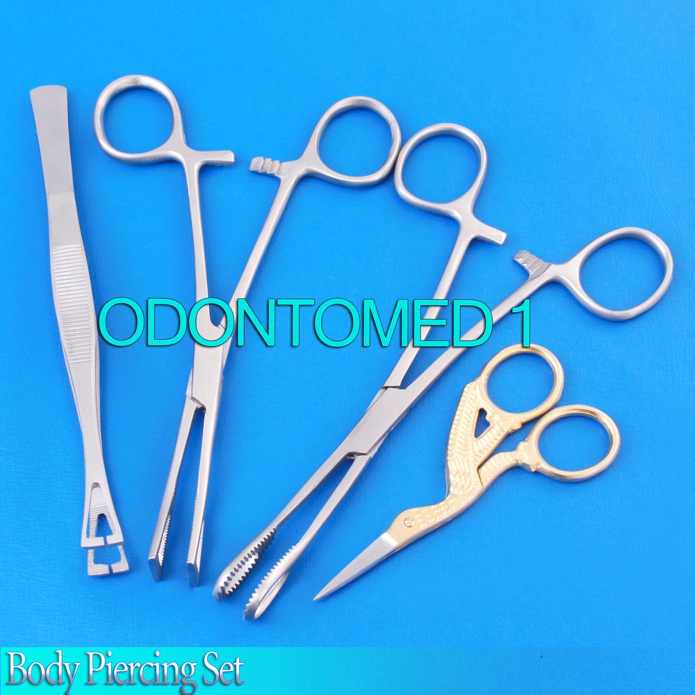 4 Pcs New Body Piercing Forceps Scissors Kit SPONGE CLAMP