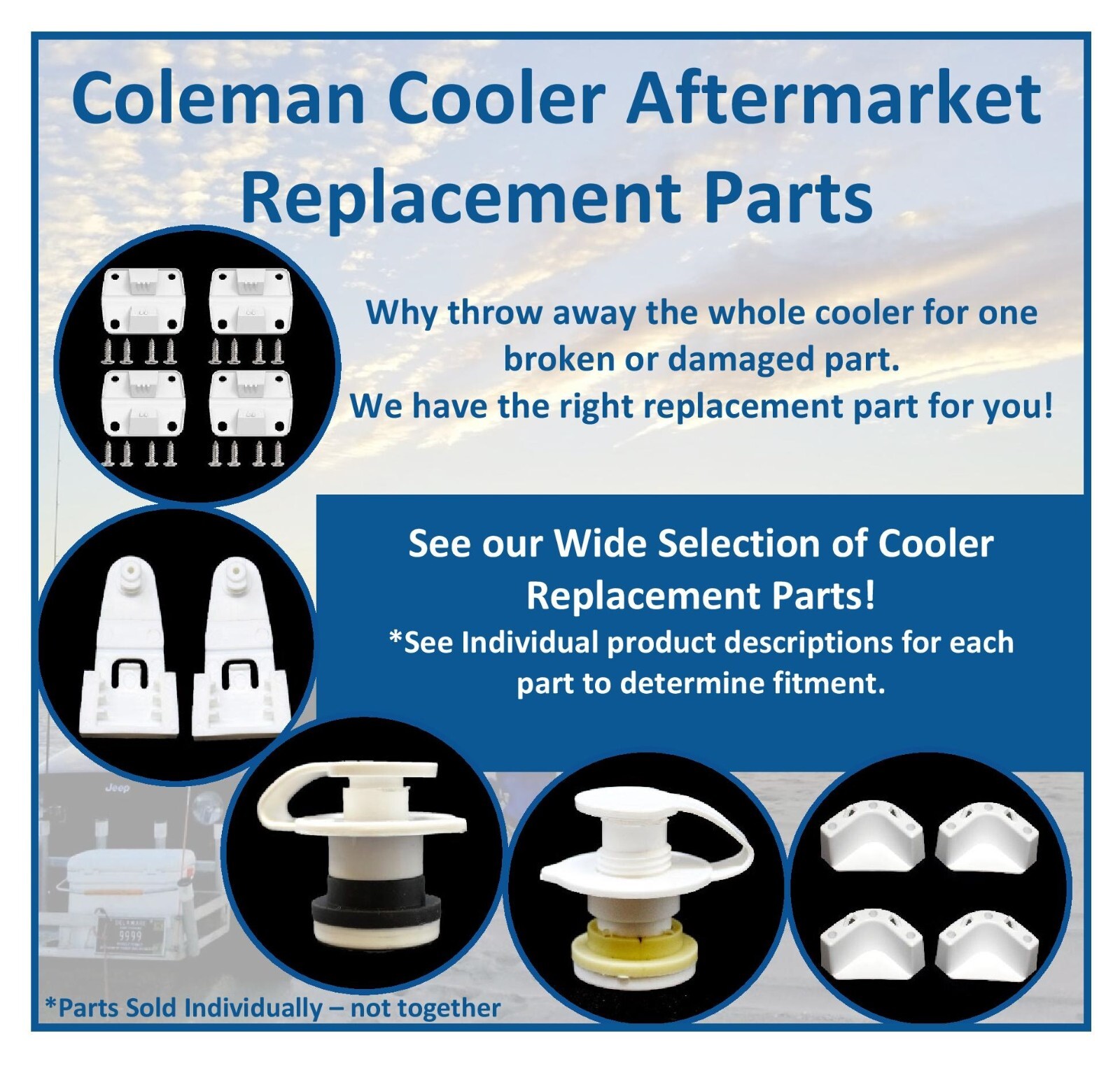Coleman Cooler Aftermarket Replacement Parts Hinges, 1" or 1.5" Drain Plugs