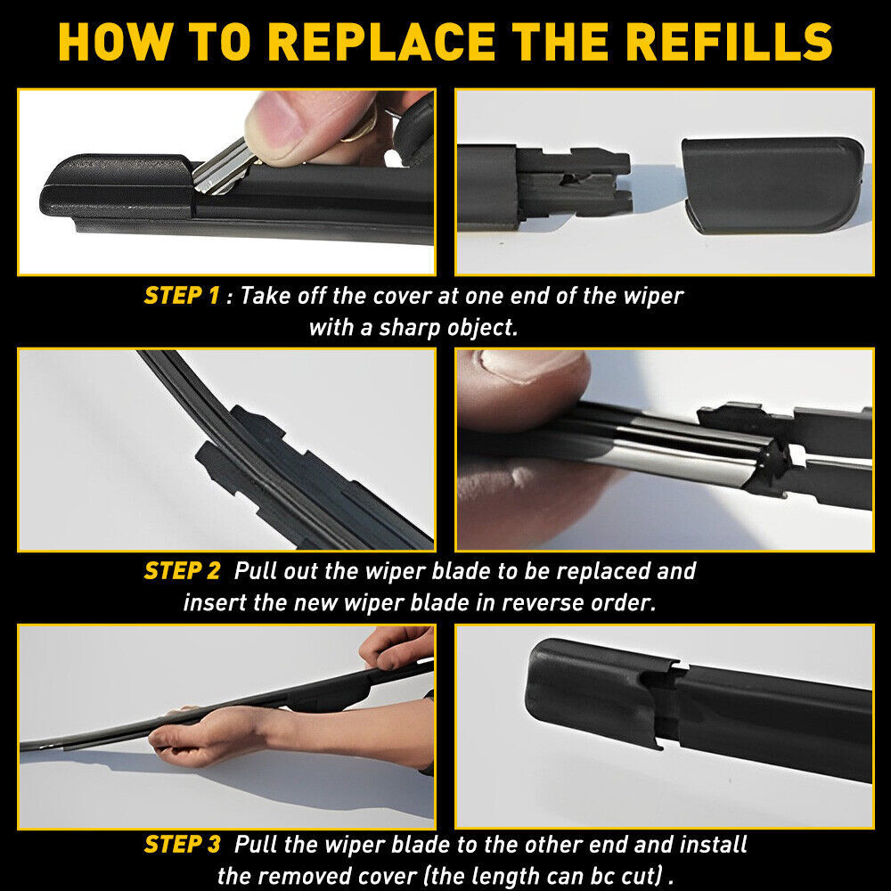 8PCS 28" 6mm Car Bus Rubber Universal Frameless Windshield Wiper Blade Refill