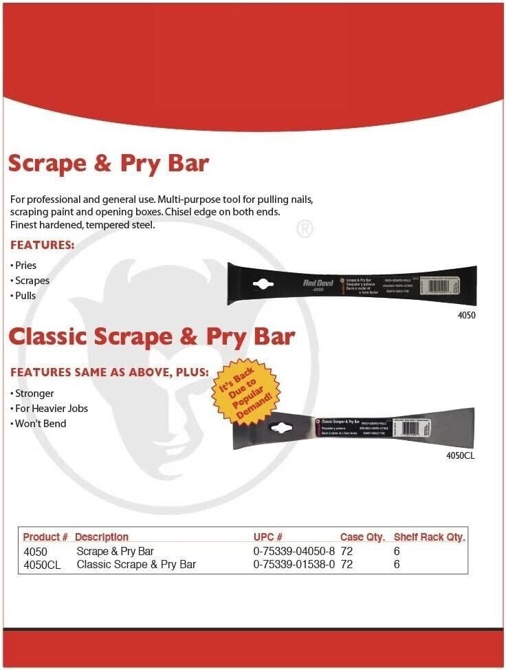 Red Devil 4050CL Classic Scrape & Pry bar Silver