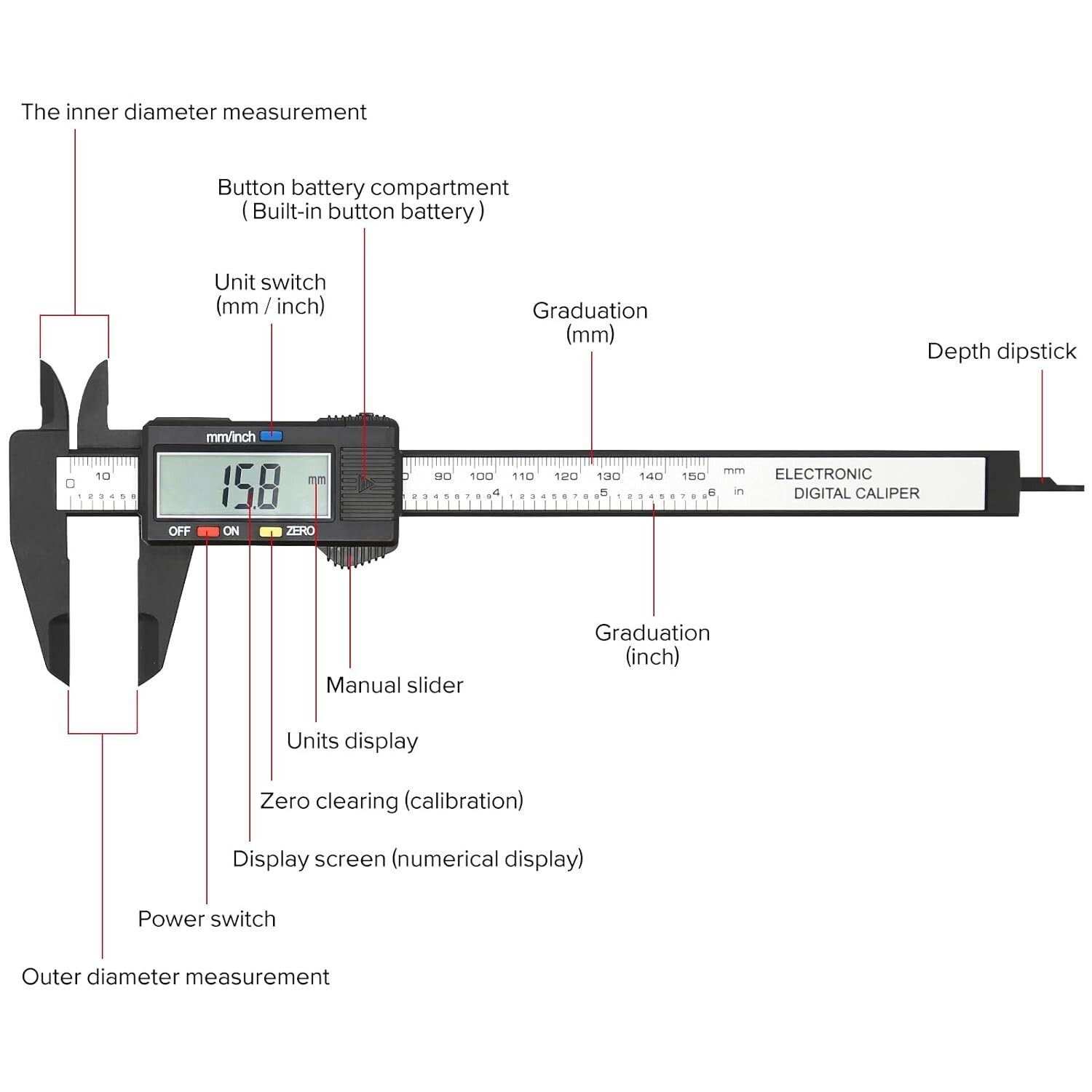 6" 150mm Digital Caliper Micrometer LCD Gauge Vernier Electronic Measuring Tool