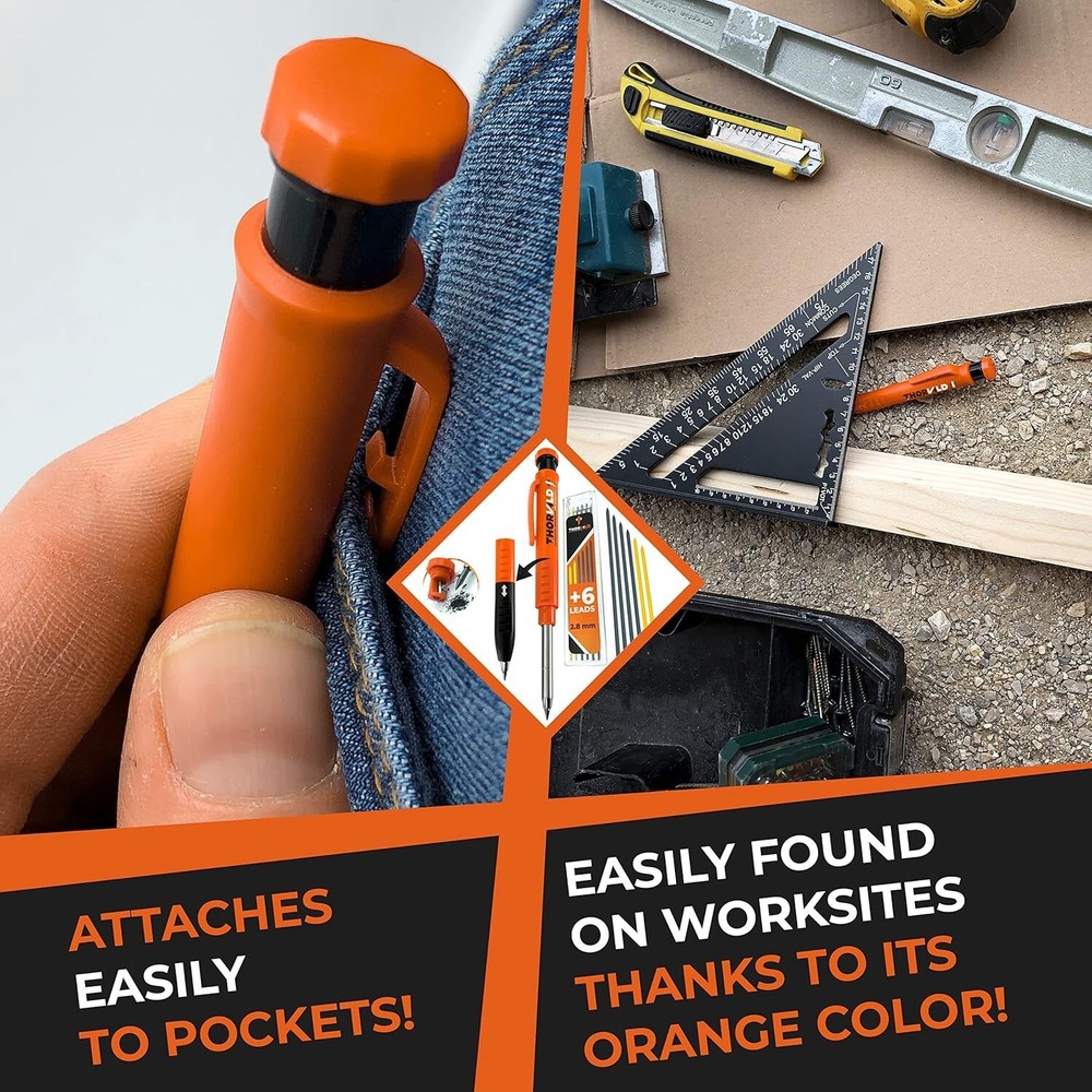 Construction Carpenter Pencil with Finger Grip & Sharpener - 7 Quality Leads