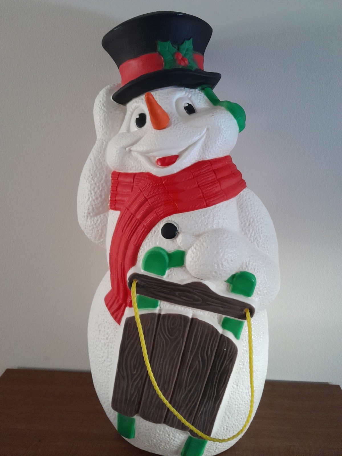 Vintage 2000 TPI Christmas  Lighted Snowman with Sled Blow Mold 40" Tall READ