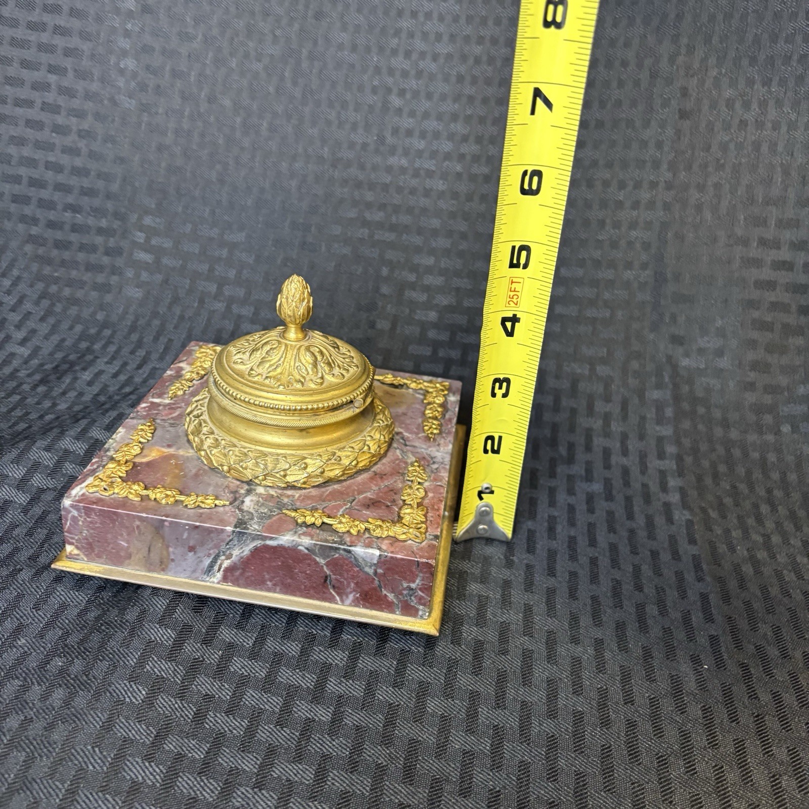 Antique French Rouge Marble Gilt Bronze Inkwell Empire Style