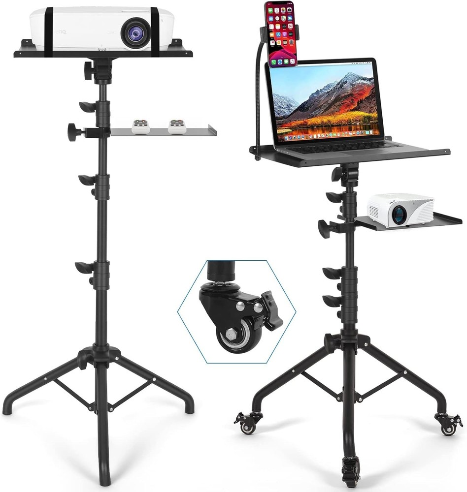 Portable Laptop Stand with Rolling Wheels, Adjustable Height