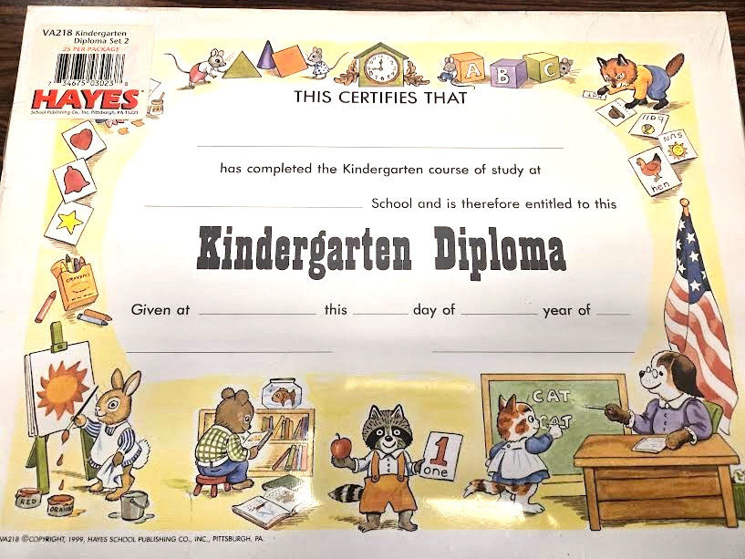 Kindergarten Diploma Certificate 25 Per Pack  Hayes VA218