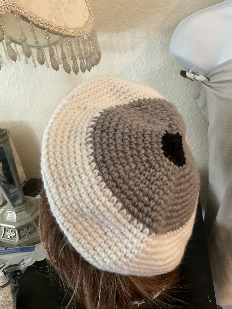 Hand Crocheted White Gray Black Beret