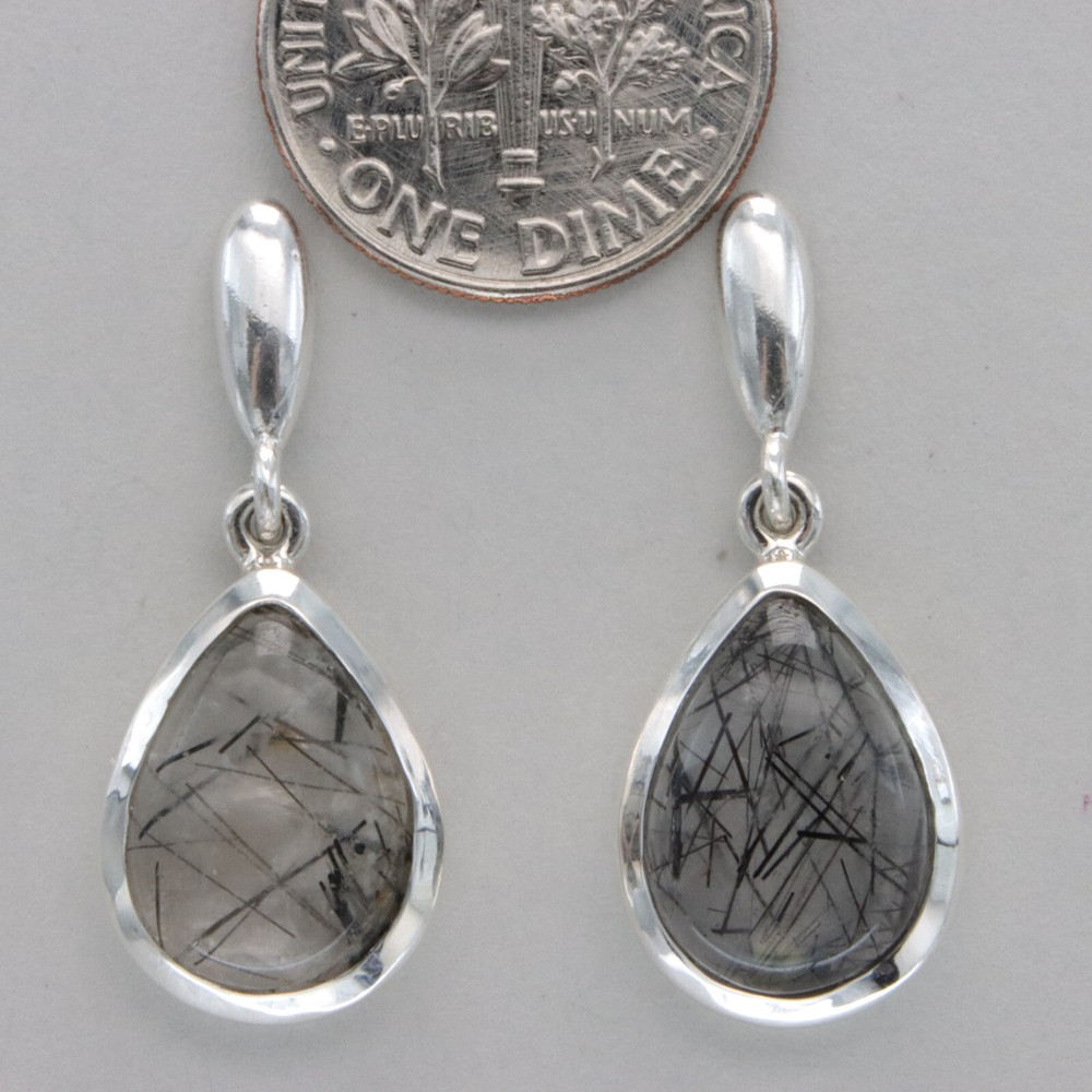 925 Sterling Silver - Teardrop Rutilated Quartz Drop Pear Post Earrings Gemstone