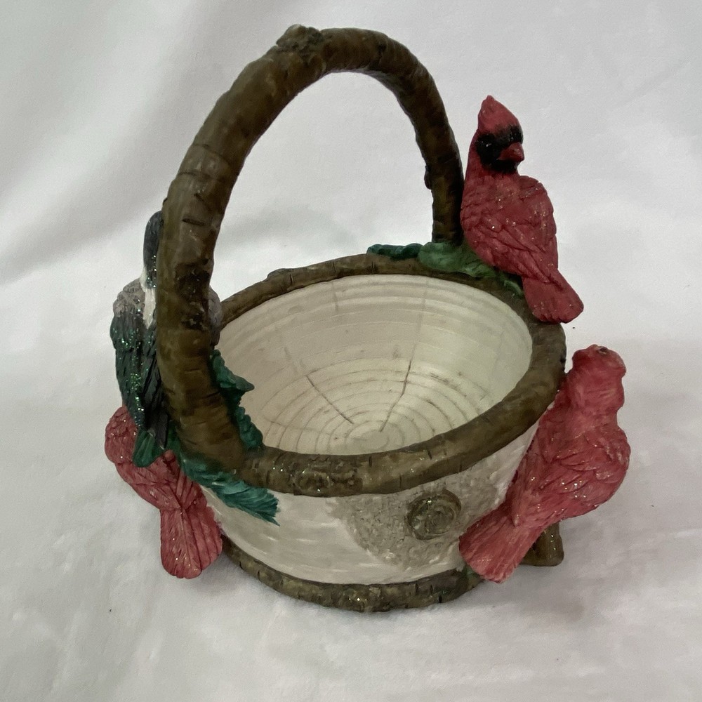 St. Nicholas Square 1999 Ceramic Candy Basket Rustic Birds
