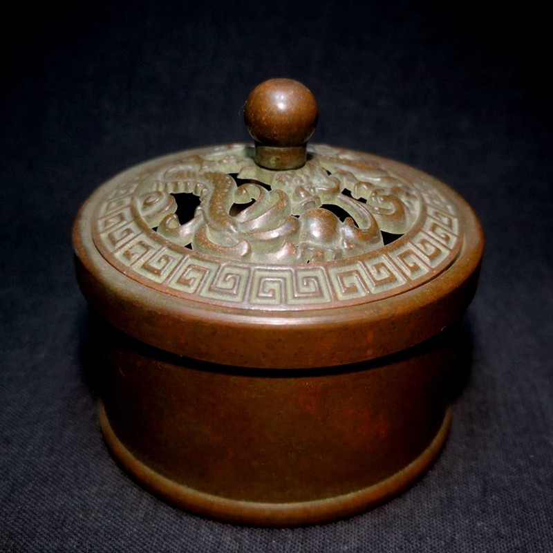 2.7" Mark Old Antique Chinese Bronze Dragon Censer Incense burner Censer Statue