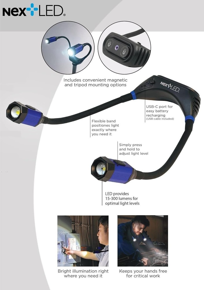 Flexible USB-C Rechargeable Neck Work Light - Waterproof & Impact Resistant