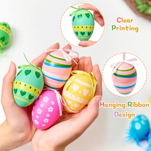 24Pcs Easter Egg Tree Ornaments, Colorful Hanging Eggs Ornaments Easter Party