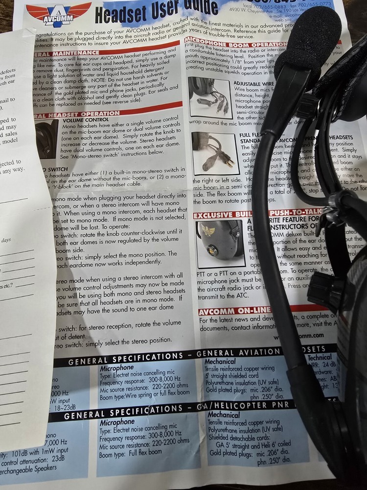 RARE AVCOMM Silver State Helicopters Aviation Headset Dual Plug.