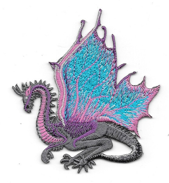 Purple and Blue Winged Dragon Embroidered Die Cut Patch NEW UNUSED