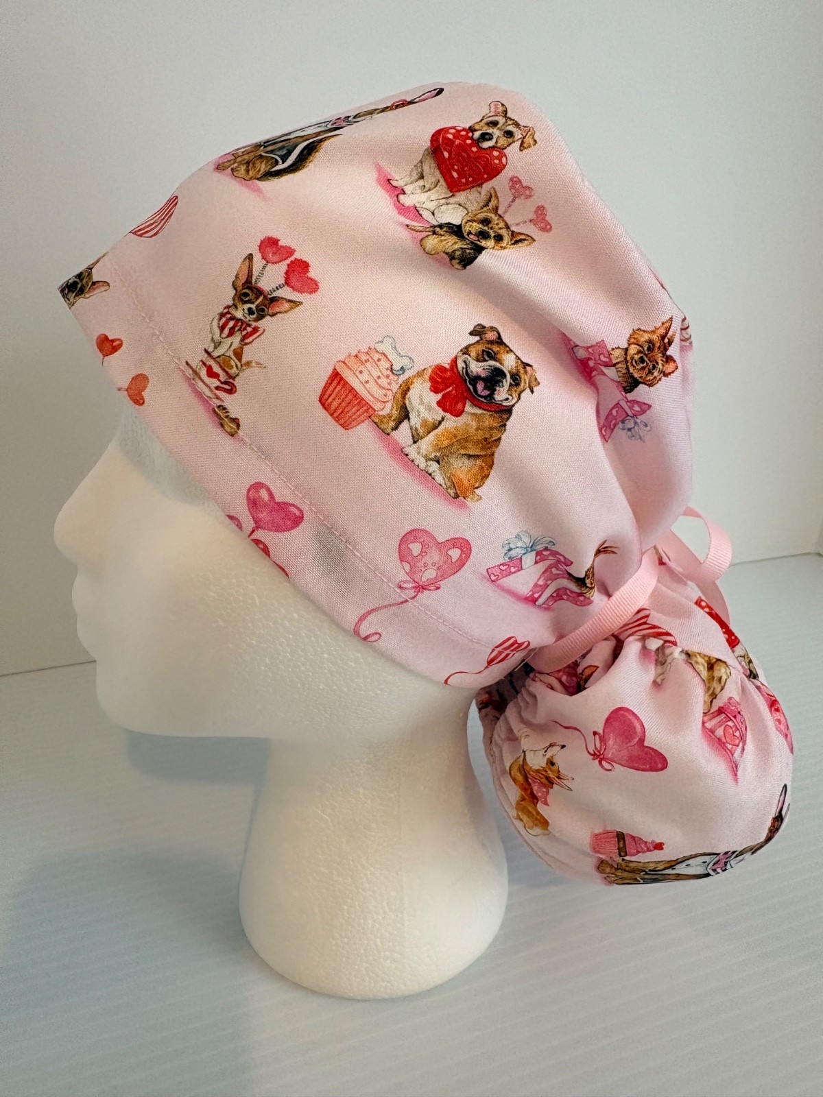 Valentine’s Day Medical Ponytail Pouch Surgery Scrub Cap Chef Hat