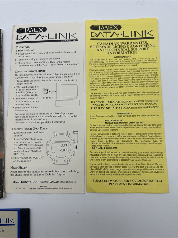 TIMEX DATA LINK Manuals And Floppy Disk ONLY*